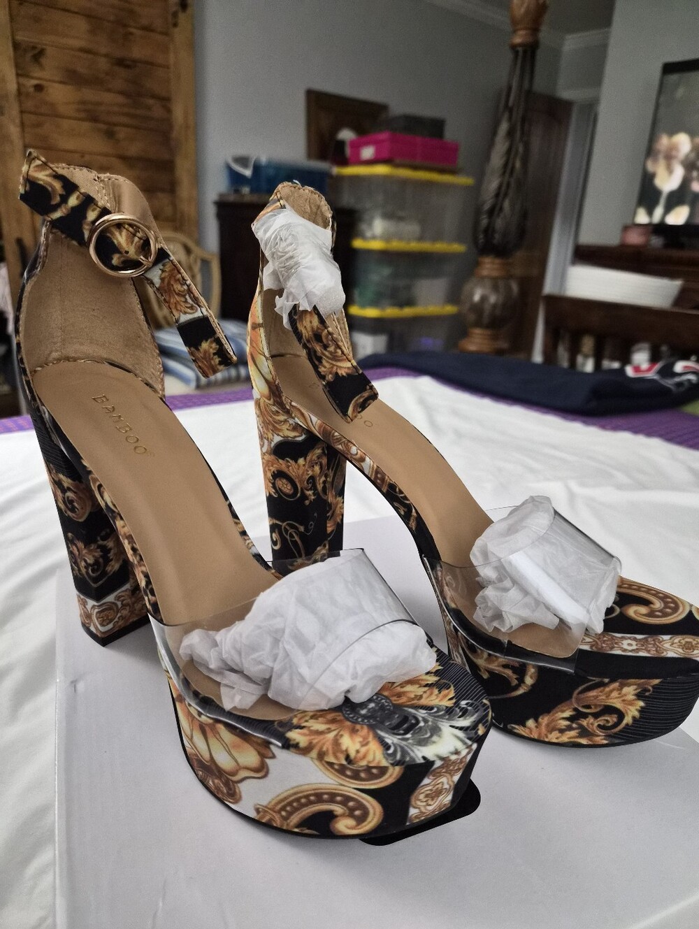 Bamboo Black & Gold Platform Heels